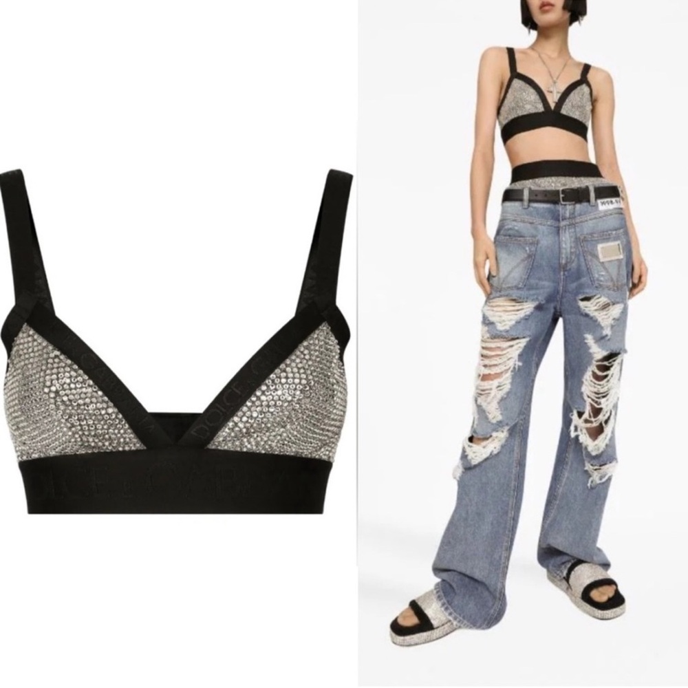 Dolce & Gabbana Runway Rhinestone Embellished Triangle Bra